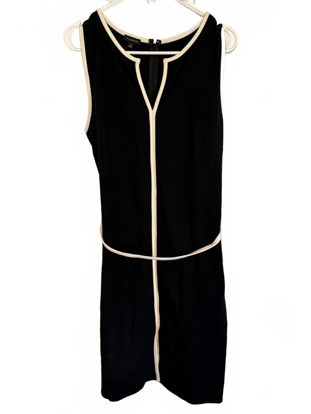 Talbots Black Sleeveless Sheath Dress with White Trim Size 12